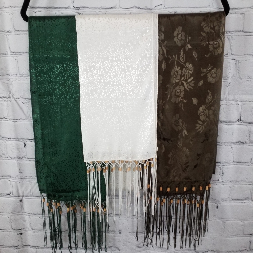 3 Scarf Combo /Green,White,Brown
